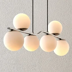 Lindby Pendellamper > hængelampe Avalyn, nikkelfarvet, glas, 110 cm, E14
