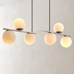 Lindby Pendellamper > hængelampe Avalyn, nikkelfarvet, glas, 110 cm, E14
