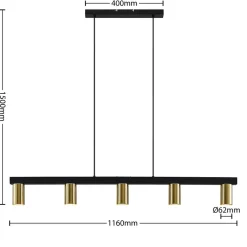 Pendellamper|Pendellamper ^ Lindby hængelampe Baliko, sort/messing, 5 lyskilder, GU10