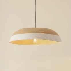 Lindby Pendellamper|Pendellamper > hængelampe Caliva, Ø 60 cm, beige/hvid, hampesnor
