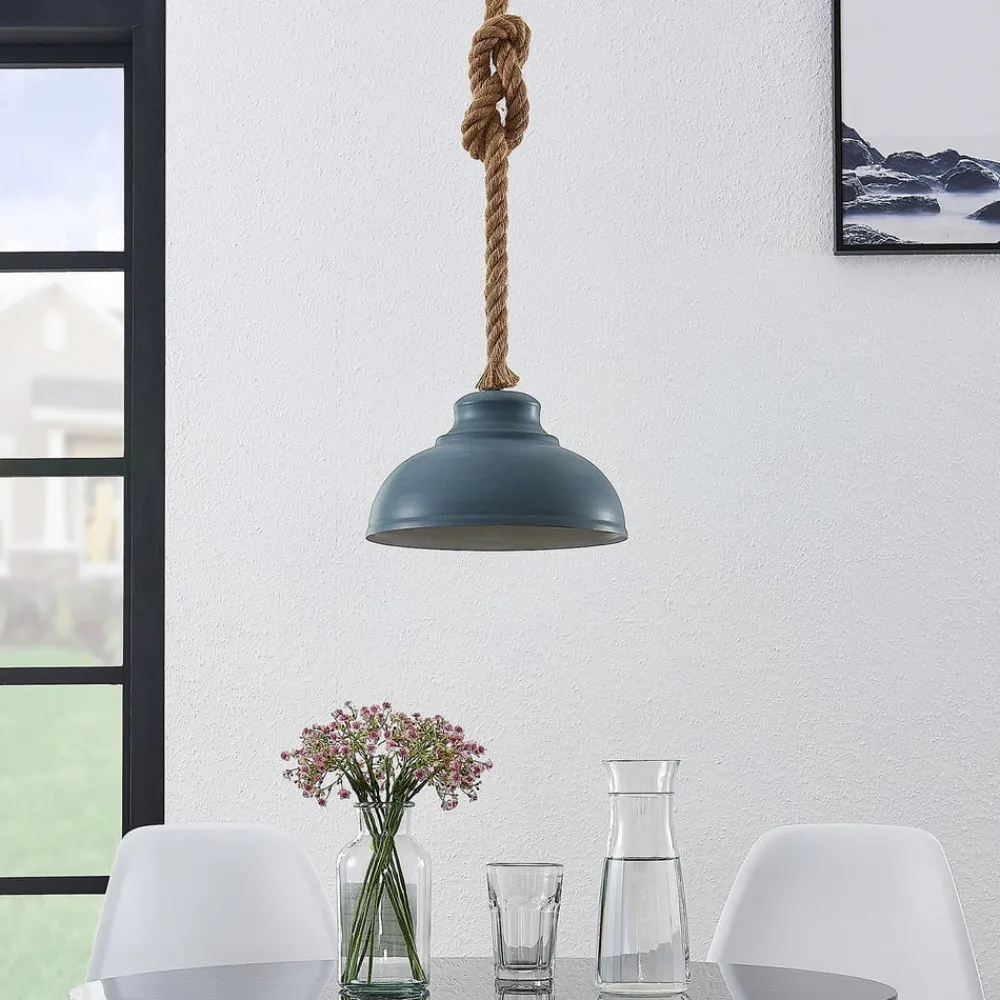 Pendellamper ^ Lindby hængelampe Chaby, Ø 29 cm, 1 lyskilde, metal, reb