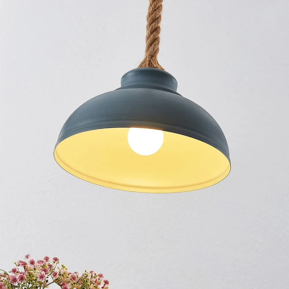 Pendellamper ^ Lindby hængelampe Chaby, Ø 29 cm, 1 lyskilde, metal, reb