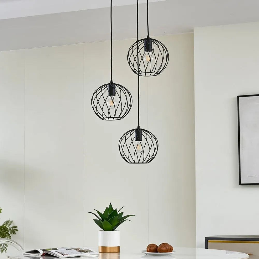 Lindby Pendellamper > hængelampe Danika, rund, Ø 50 cm, sort, metal