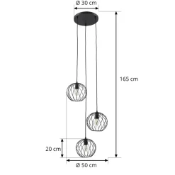 Lindby Pendellamper > hængelampe Danika, rund, Ø 50 cm, sort, metal
