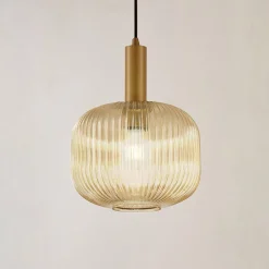 Pendellamper|Pendellamper ^ Lindby hængelampe Doroteo, 25 cm, 1 lyskilde, ravfarvet, glas
