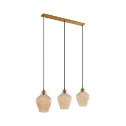 Pendellamper ^ Lindby hængelampe Drakar, Ø 22 cm, 3 lyskilder, rav, glas