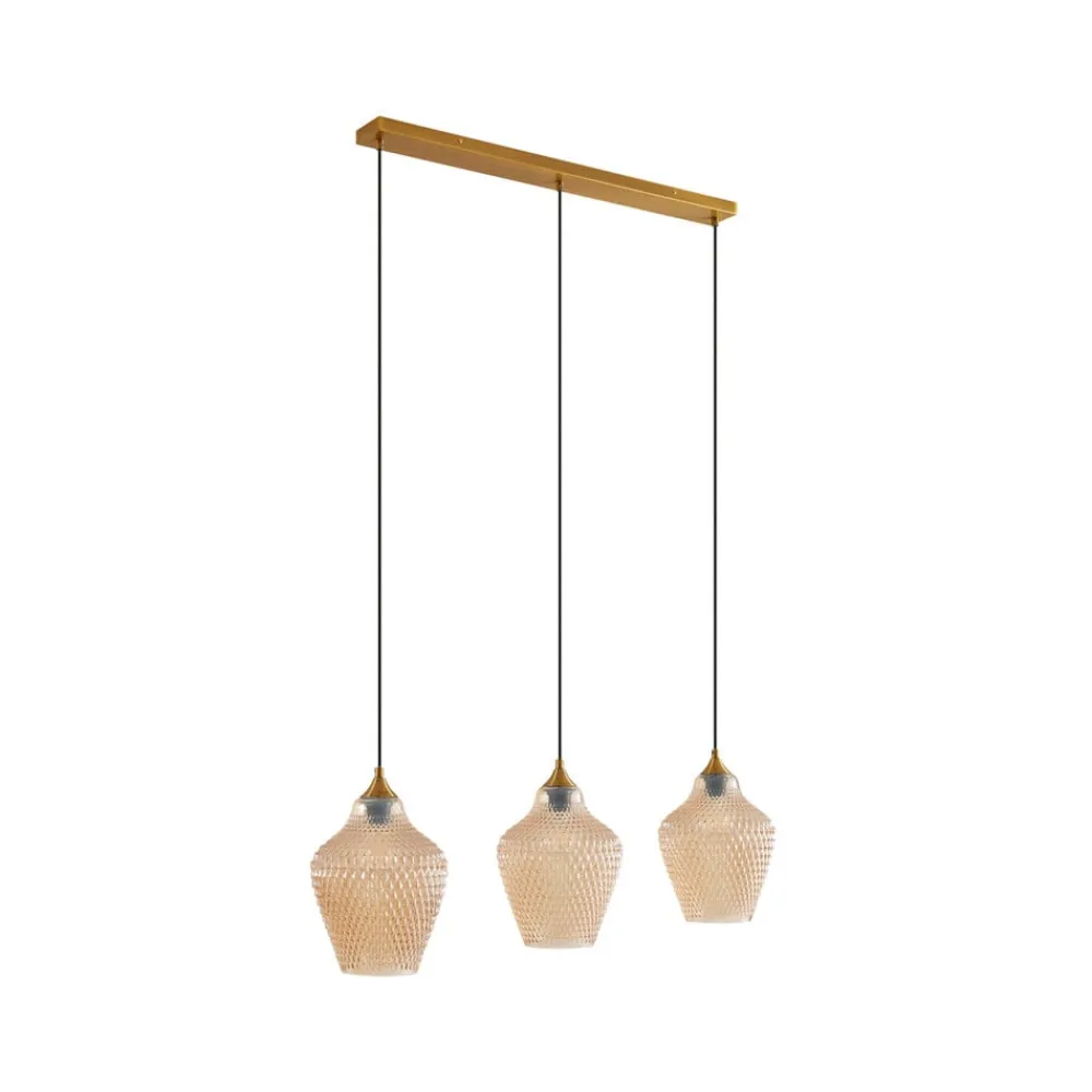 Pendellamper ^ Lindby hængelampe Drakar, Ø 22 cm, 3 lyskilder, rav, glas