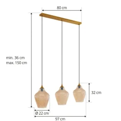 Pendellamper ^ Lindby hængelampe Drakar, Ø 22 cm, 3 lyskilder, rav, glas