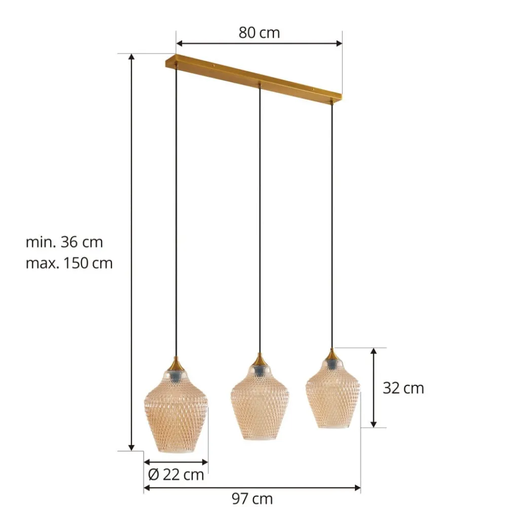 Pendellamper ^ Lindby hængelampe Drakar, Ø 22 cm, 3 lyskilder, rav, glas