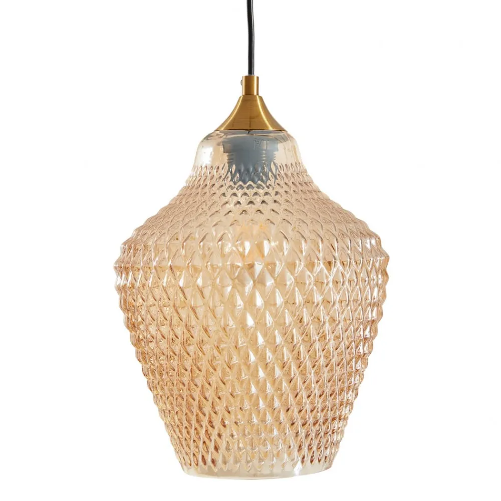 Pendellamper ^ Lindby hængelampe Drakar, Ø 22 cm, 3 lyskilder, rav, glas