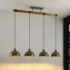 Pendellamper|Pendellamper ^ Lindby hængelampe Durbis, 116 cm, 4 lyskilder, grå, træ, E27