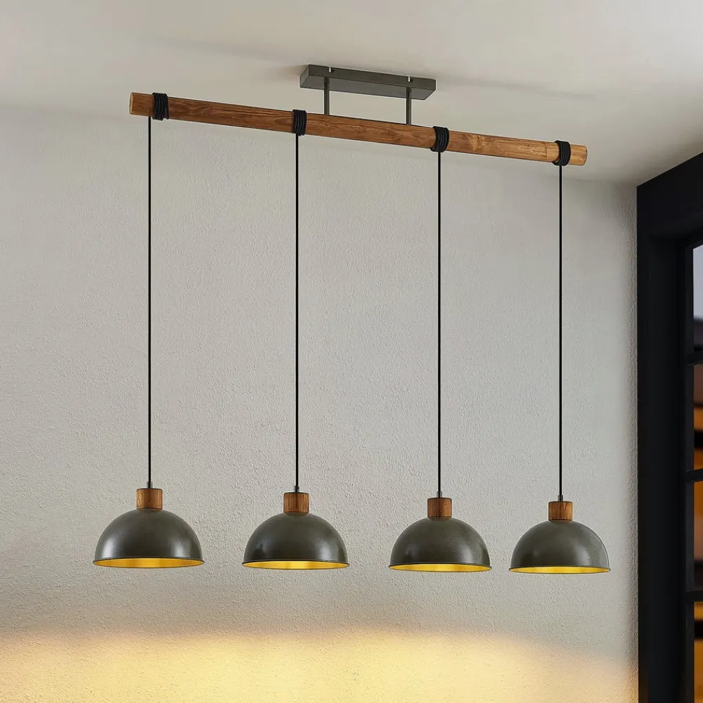 Pendellamper|Pendellamper ^ Lindby hængelampe Durbis, 116 cm, 4 lyskilder, grå, træ, E27