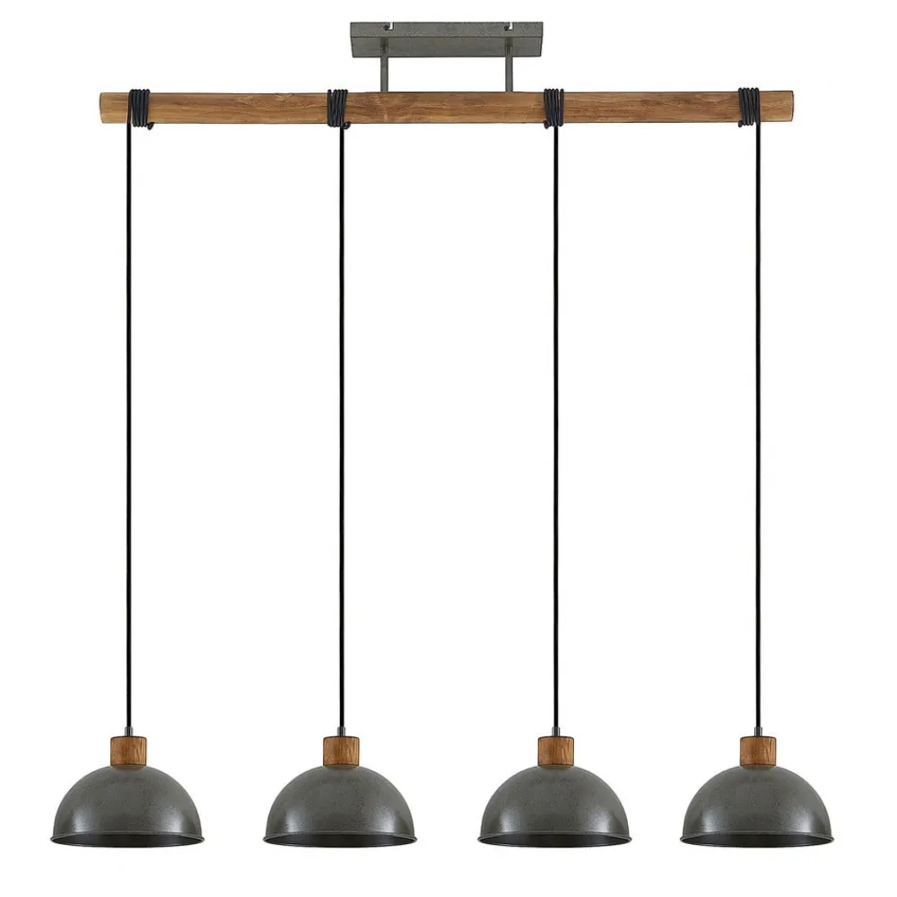 Pendellamper|Pendellamper ^ Lindby hængelampe Durbis, 116 cm, 4 lyskilder, grå, træ, E27