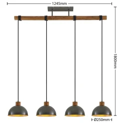 Pendellamper|Pendellamper ^ Lindby hængelampe Durbis, 116 cm, 4 lyskilder, grå, træ, E27