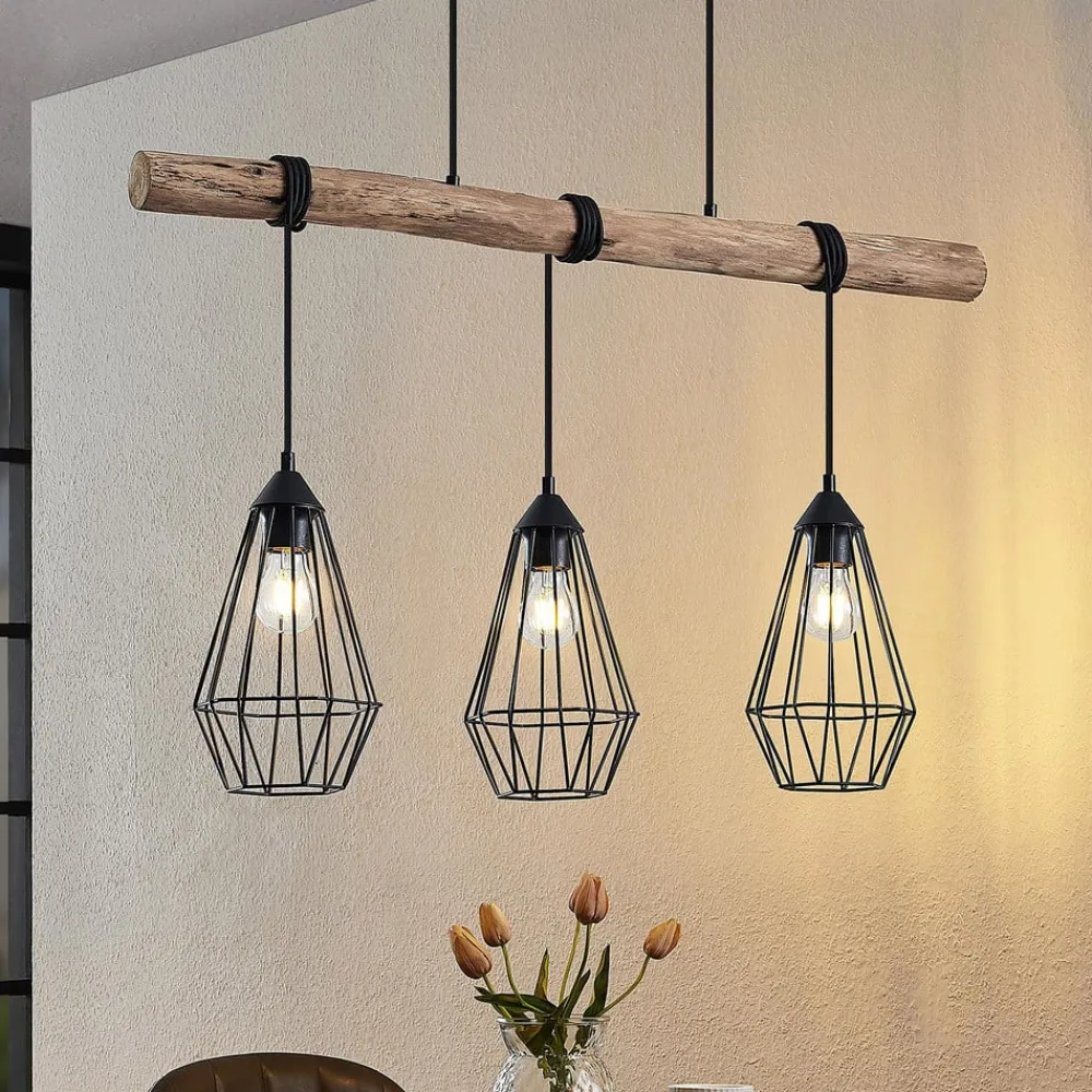Lindby Pendellamper > hængelampe Eldarion, 90 cm, 3 lyskilder, træ, E27