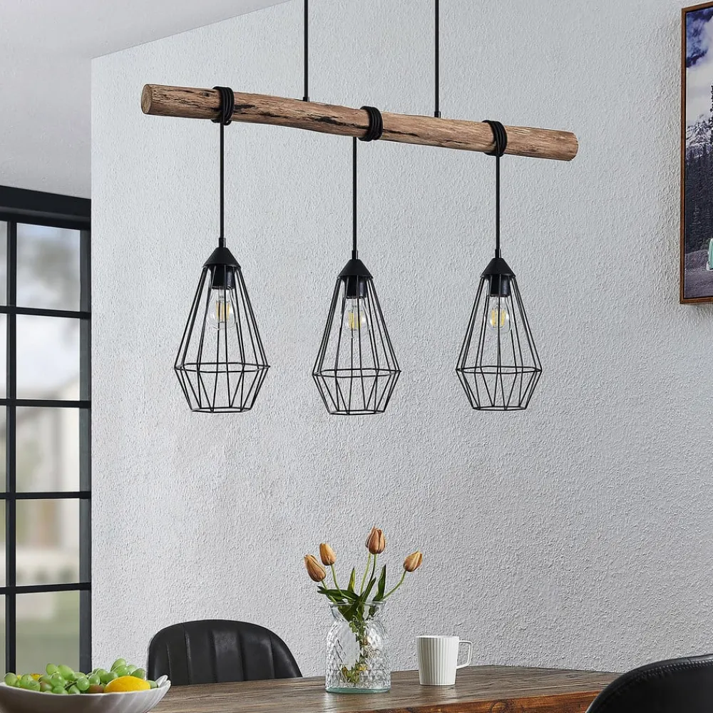 Lindby Pendellamper > hængelampe Eldarion, 90 cm, 3 lyskilder, træ, E27