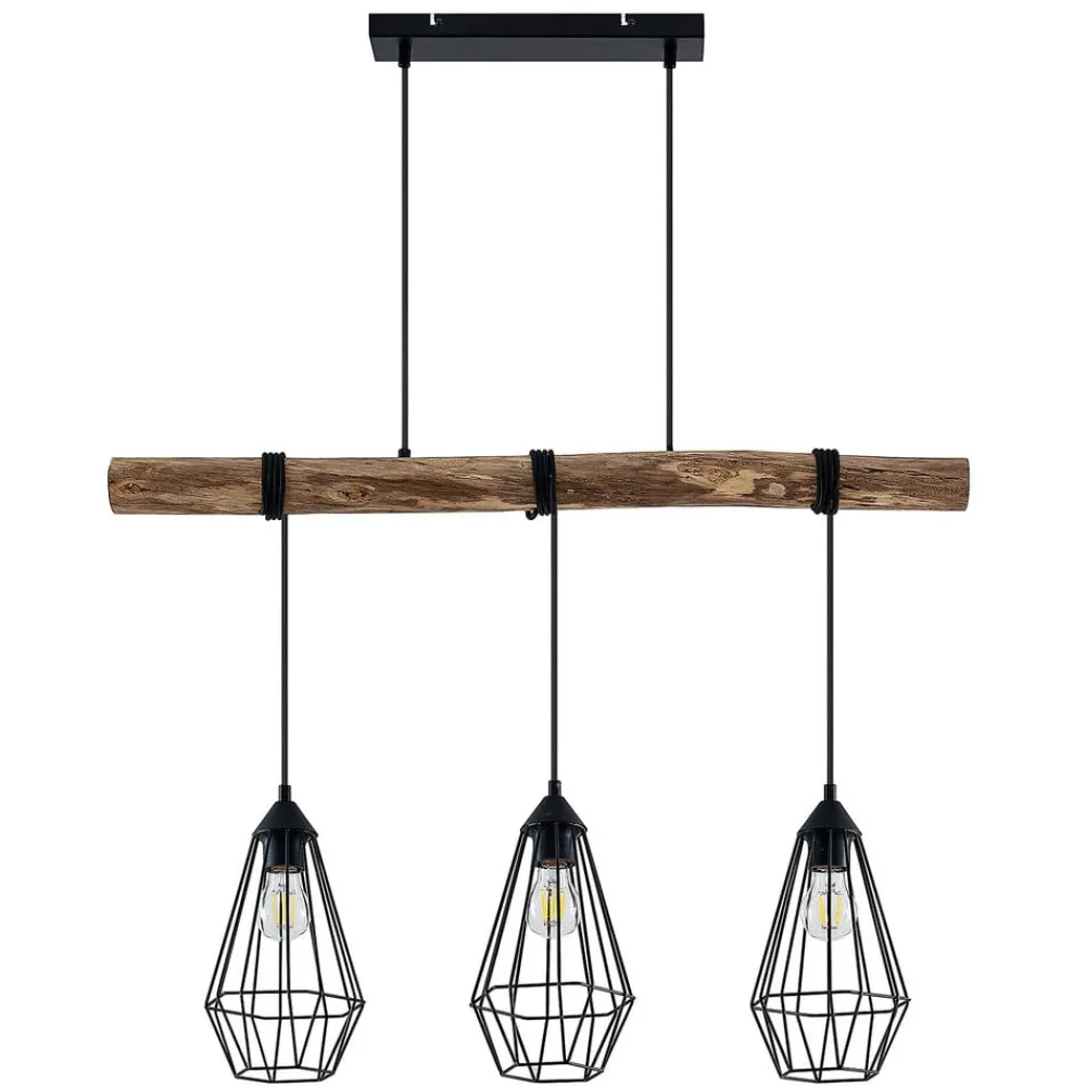 Lindby Pendellamper > hængelampe Eldarion, 90 cm, 3 lyskilder, træ, E27