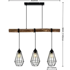 Lindby Pendellamper > hængelampe Eldarion, 90 cm, 3 lyskilder, træ, E27