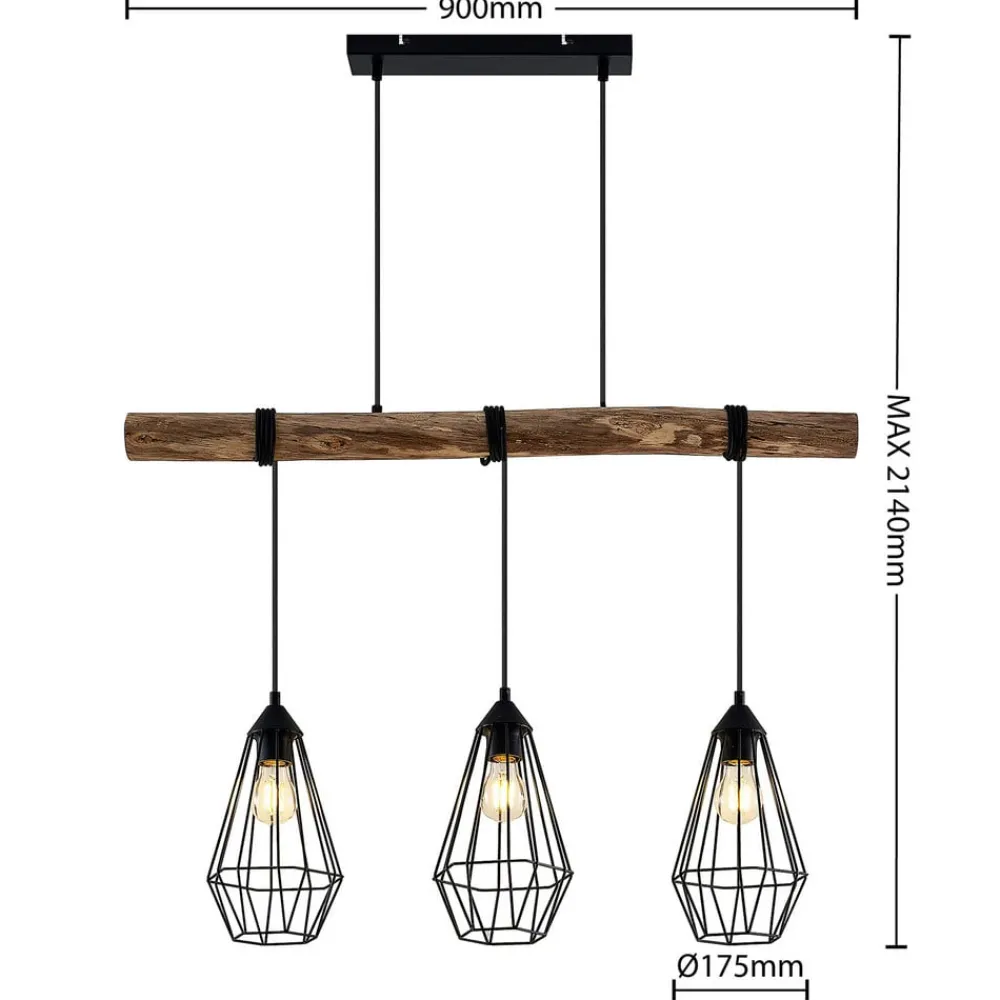 Lindby Pendellamper > hængelampe Eldarion, 90 cm, 3 lyskilder, træ, E27