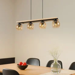 Lindby Pendellamper|Pendellamper > hængelampe Enrique, amber, 4 lyskilder, glas, træ, E27