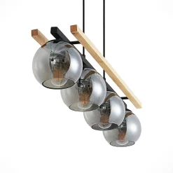 Pendellamper|Pendellamper ^ Lindby hængelampe Enrique, smoke, 4 lyskilder, glas, træ, E27