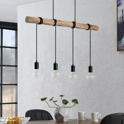Pendellamper|Pendellamper ^ Lindby hængelampe Ferris, 4 lyskilder, 90 cm, træ, E27