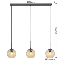 Lindby Pendellamper|Pendellamper > hængelampe Firano, 110 cm, 3 lyskilder, antracit, glas