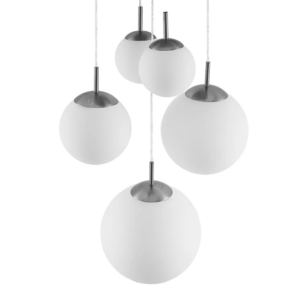 Pendellamper|Pendellamper ^ Lindby hængelampe Heleska, hvid, glas, 5 lyskilder, Ø 50 cm