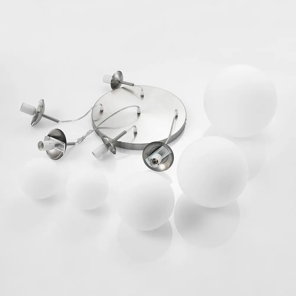Pendellamper|Pendellamper ^ Lindby hængelampe Heleska, hvid, glas, 5 lyskilder, Ø 50 cm