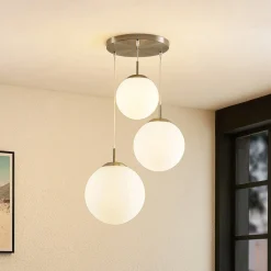 Pendellamper|Pendellamper ^ Lindby hængelampe Heleska, hvid, glas, 3 lyskilder, Ø 47cm