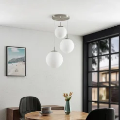 Pendellamper|Pendellamper ^ Lindby hængelampe Heleska, hvid, glas, 3 lyskilder, Ø 47cm