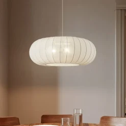 Lindby Pendellamper|Pendellamper > hængelampe Helin, hvid, Ø 70 cm, tekstil, 3 x E27