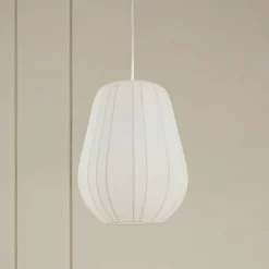 Lindby Pendellamper > hængelampe Helin, hvid, Ø 30 cm, stof
