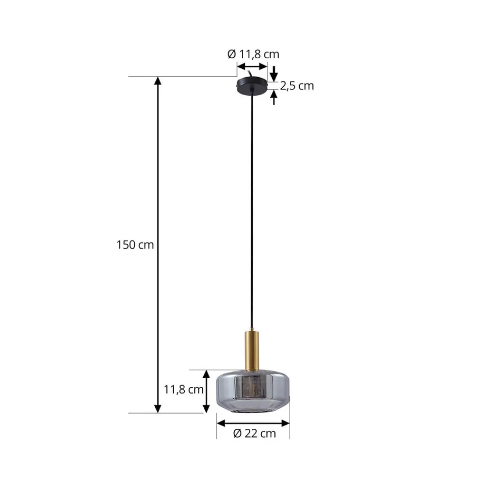Pendellamper|Pendellamper ^ Lindby hængelampe Hildur, Ø 22 cm, 1 lyskilde, røggrå, glas