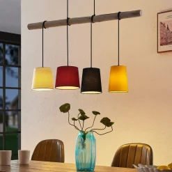 Lindby Pendellamper > hængelampe Hinai, sort/rød/gul, tekstil, 116 cm