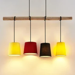 Lindby Pendellamper > hængelampe Hinai, sort/rød/gul, tekstil, 116 cm