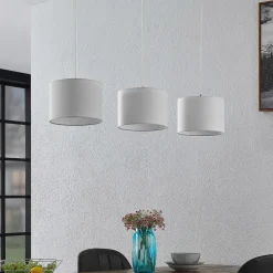Pendellamper|Pendellamper ^ Lindby hængelampe Imarin, 3 lyskilder, hvid, tekstil, 100 cm