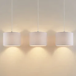 Pendellamper|Pendellamper ^ Lindby hængelampe Imarin, 3 lyskilder, hvid, tekstil, 100 cm