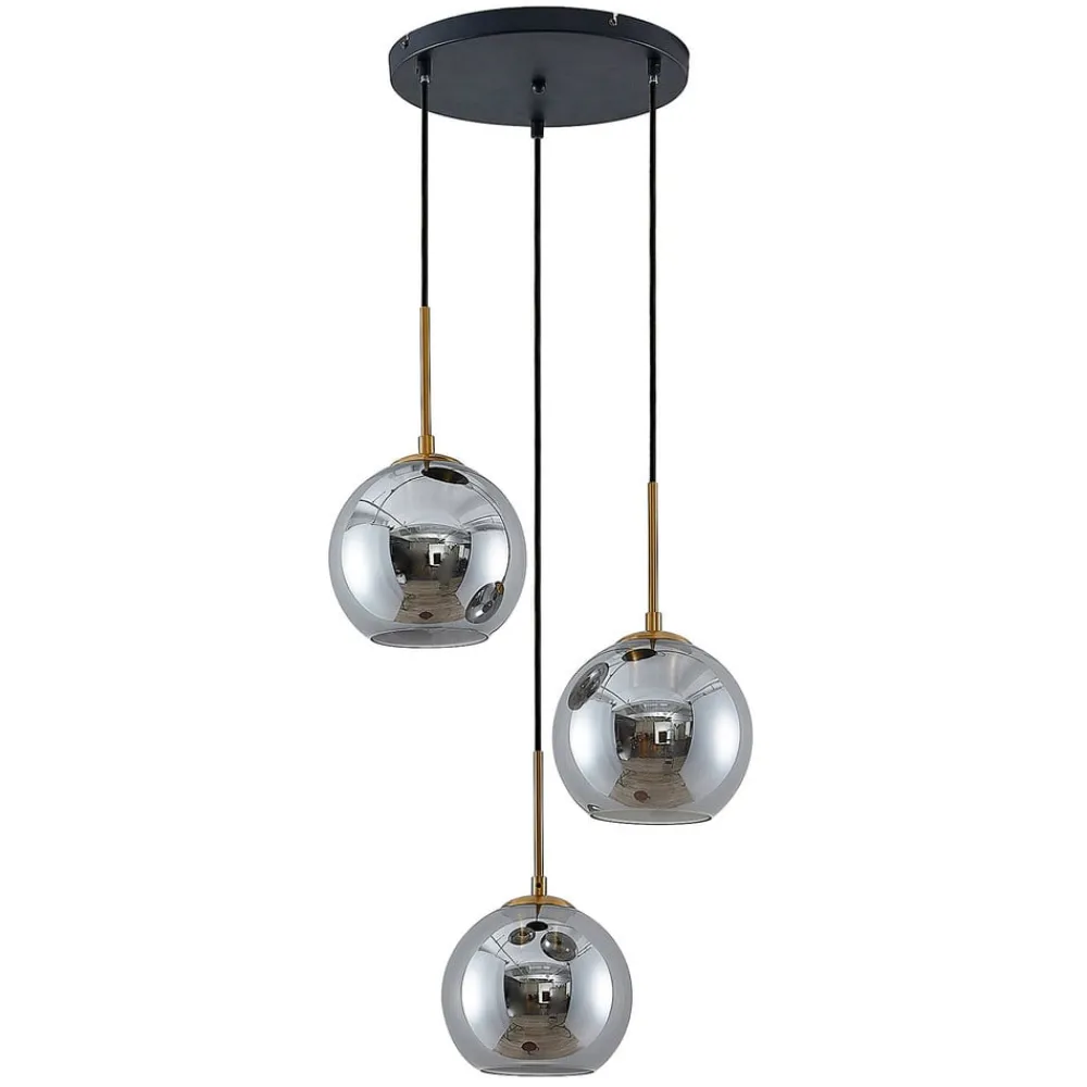 Pendellamper ^ Lindby hængelampe Jurian, 32 cm, 3 lyskilder, bronze, røg, glas