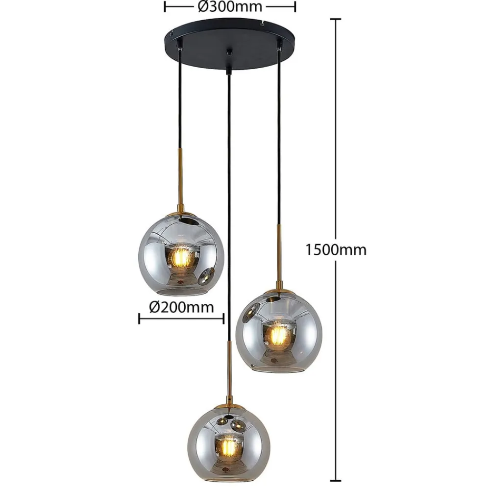 Pendellamper ^ Lindby hængelampe Jurian, 32 cm, 3 lyskilder, bronze, røg, glas