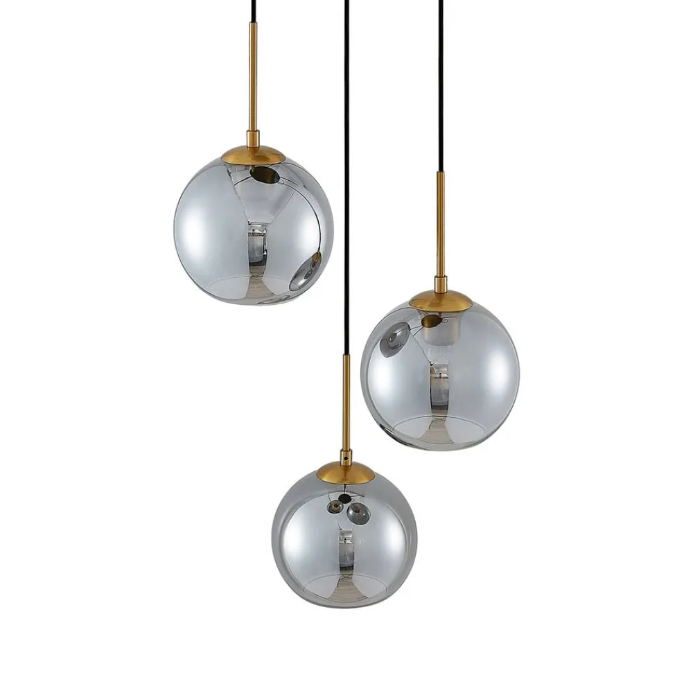 Pendellamper ^ Lindby hængelampe Jurian, 32 cm, 3 lyskilder, bronze, røg, glas