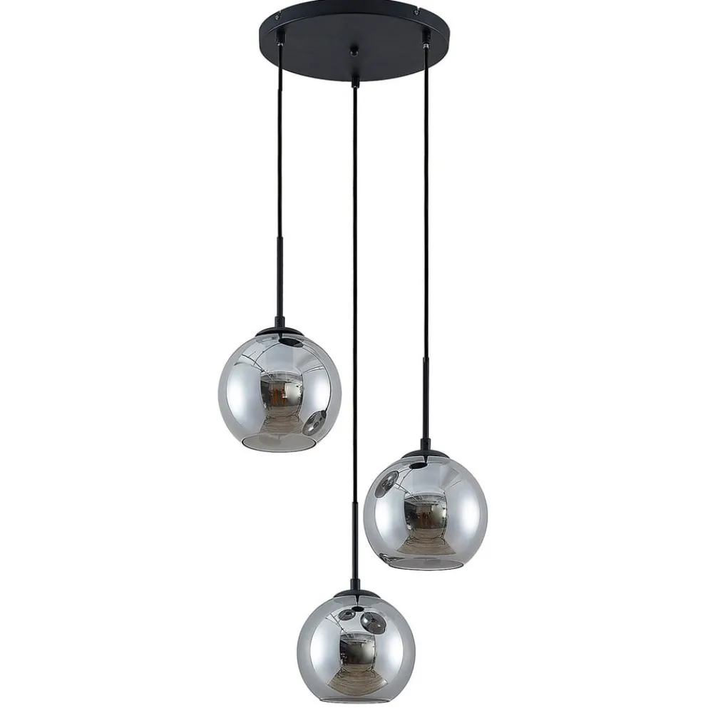 Lindby Pendellamper|Pendellamper > hængelampe Jurian, 32 cm, 3 lyskilder, sort/røget, glas