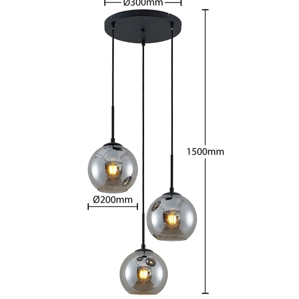 Lindby Pendellamper|Pendellamper > hængelampe Jurian, 32 cm, 3 lyskilder, sort/røget, glas