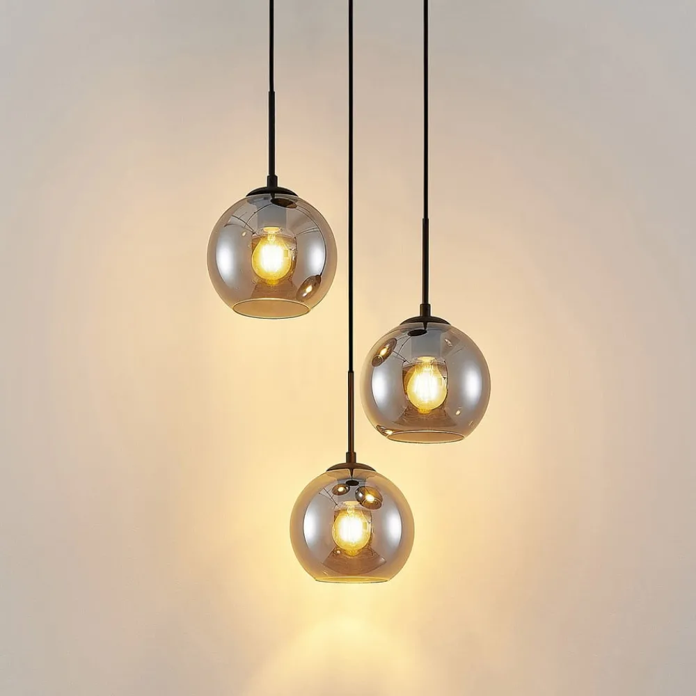 Lindby Pendellamper|Pendellamper > hængelampe Jurian, 32 cm, 3 lyskilder, sort/røget, glas