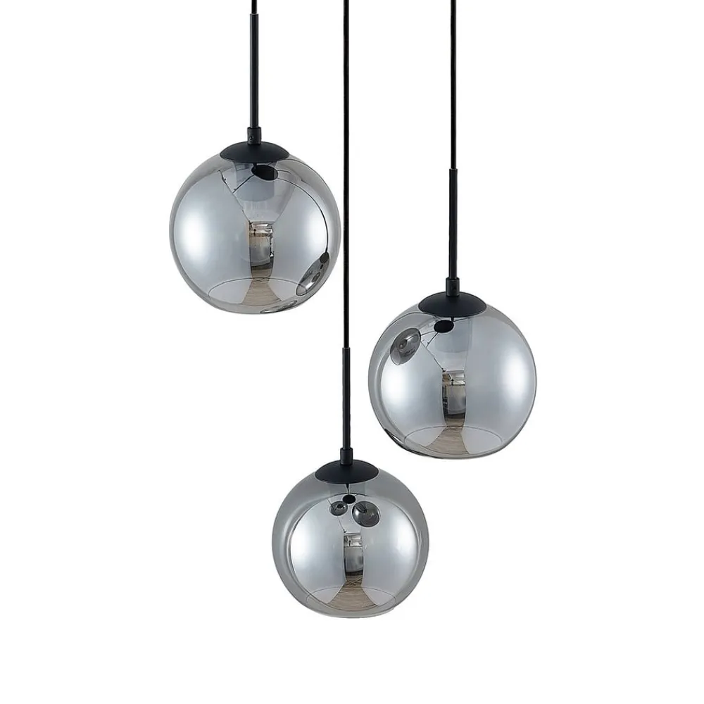 Lindby Pendellamper|Pendellamper > hængelampe Jurian, 32 cm, 3 lyskilder, sort/røget, glas