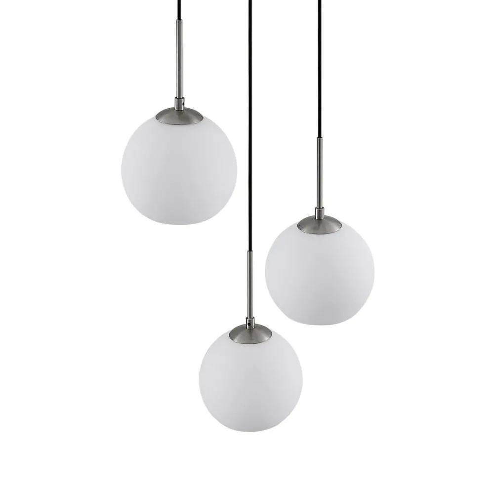 Pendellamper ^ Lindby hængelampe Jurian, Ø 32 cm, 3 lyskilder, nikkel/opal, glas