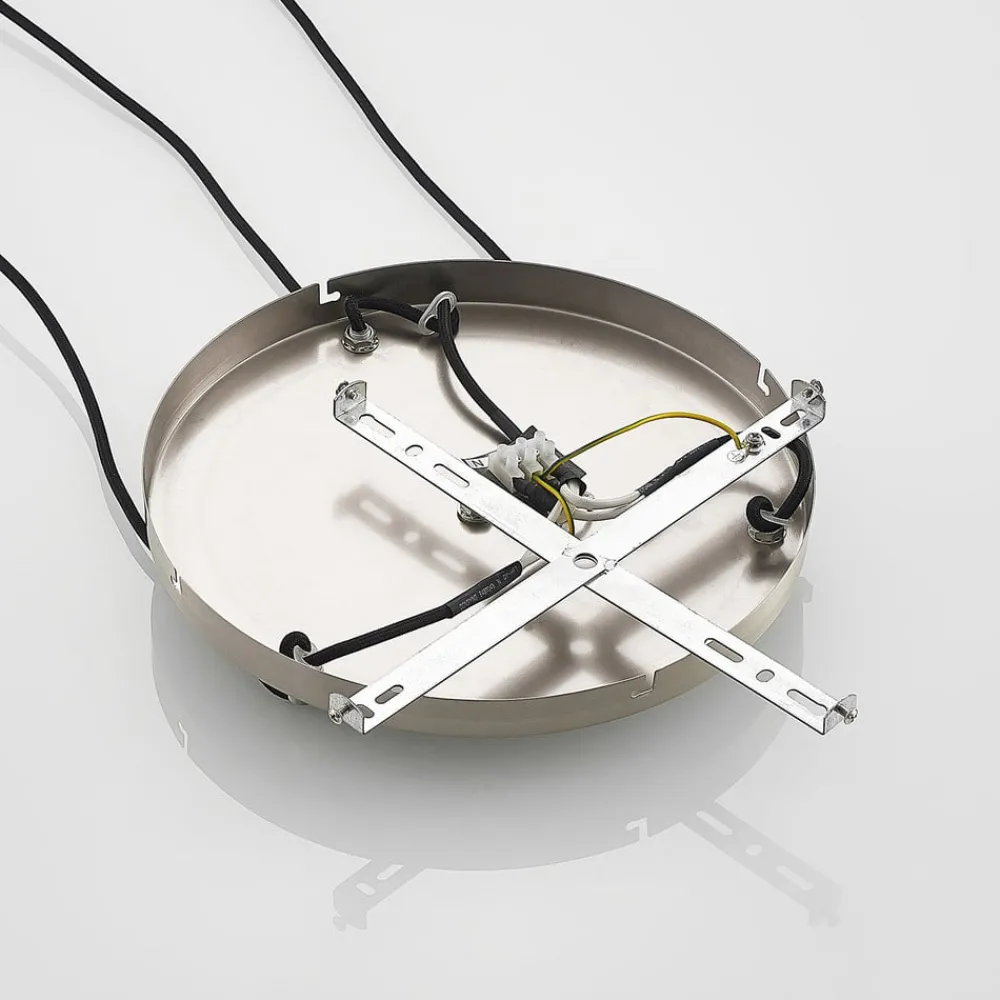 Pendellamper ^ Lindby hængelampe Jurian, Ø 32 cm, 3 lyskilder, nikkel/opal, glas