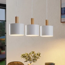 Lindby Pendellamper|Pendellamper > hængelampe Kadir, 73 cm, 3 lyskilder, hvid, træ