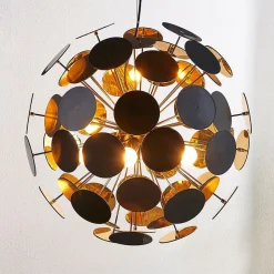 Lindby Pendellamper > hængelampe Kinan, Ø 54 cm, sort, guld, metal