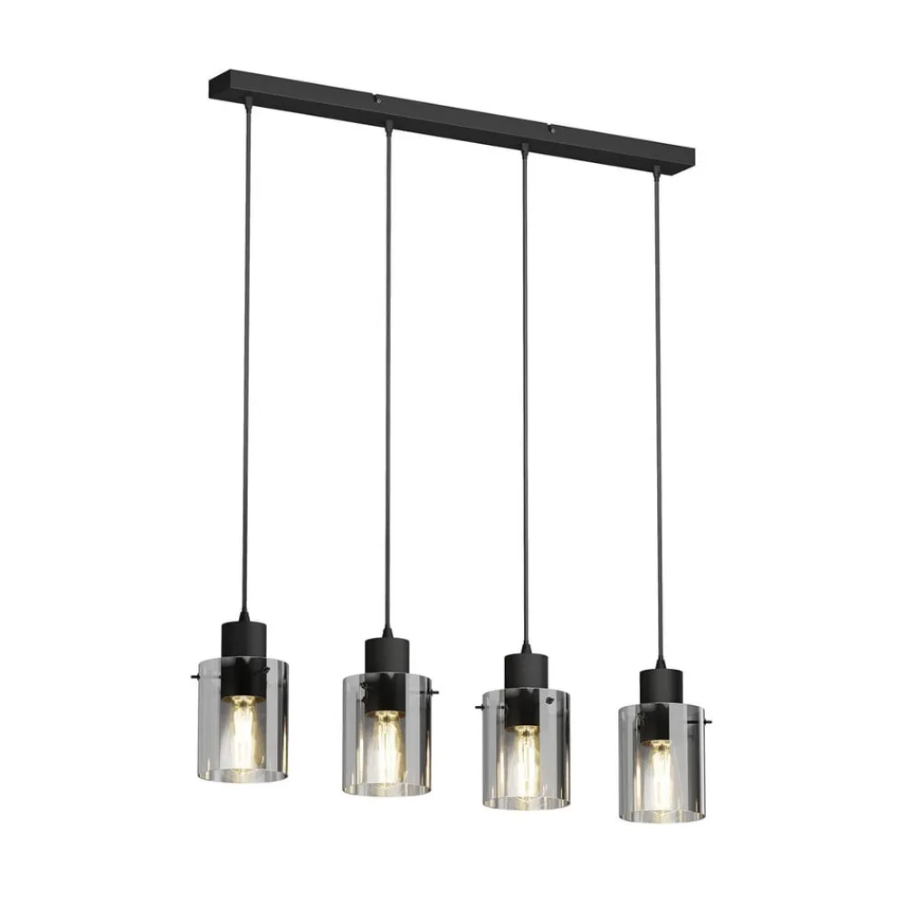 Pendellamper|Pendellamper ^ Lindby hængelampe Kourtney, 4 lyskilder, sort/grå, glas, E27